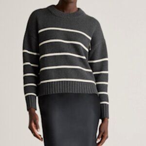 100% Organic Cotton Striped Crew Sweater/XS / Charcoal/ Off White Stripe